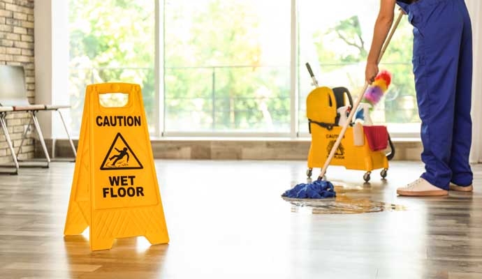 Person cleaning wet floor