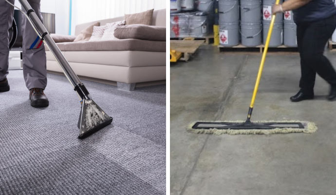 Collage of carpet and floor cleaning.