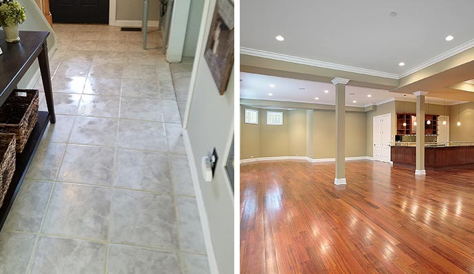 Collage of clean tile and wood floor.