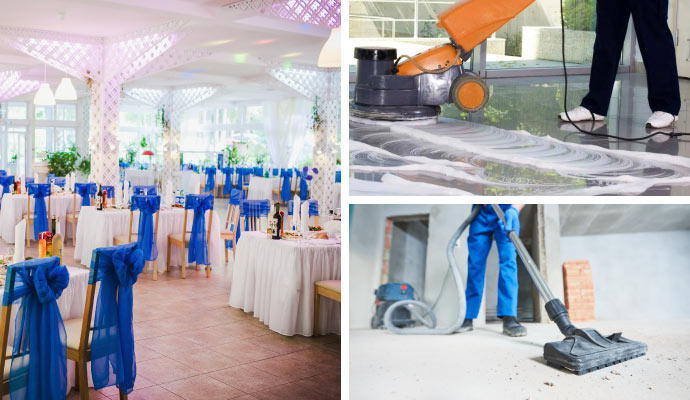 Collage of event cleaning, floor cleaning and construction-cleaning