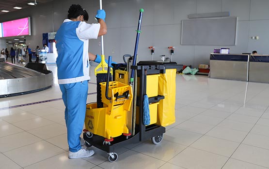 floor cleaning activities with janitorial equipment