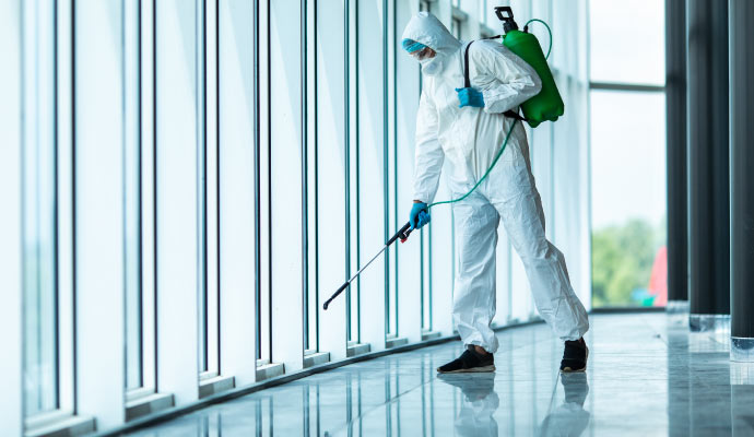 Expert spraying for sanitizing commercial space.